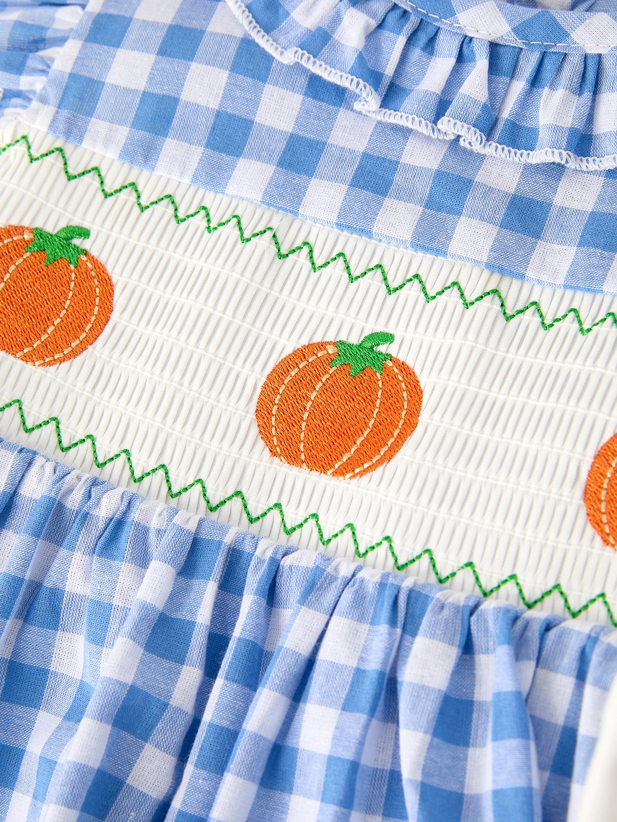 Fall Thanksgiving& Halloween Blue Pumpkin Smock Embroidery Baby Girl Dress