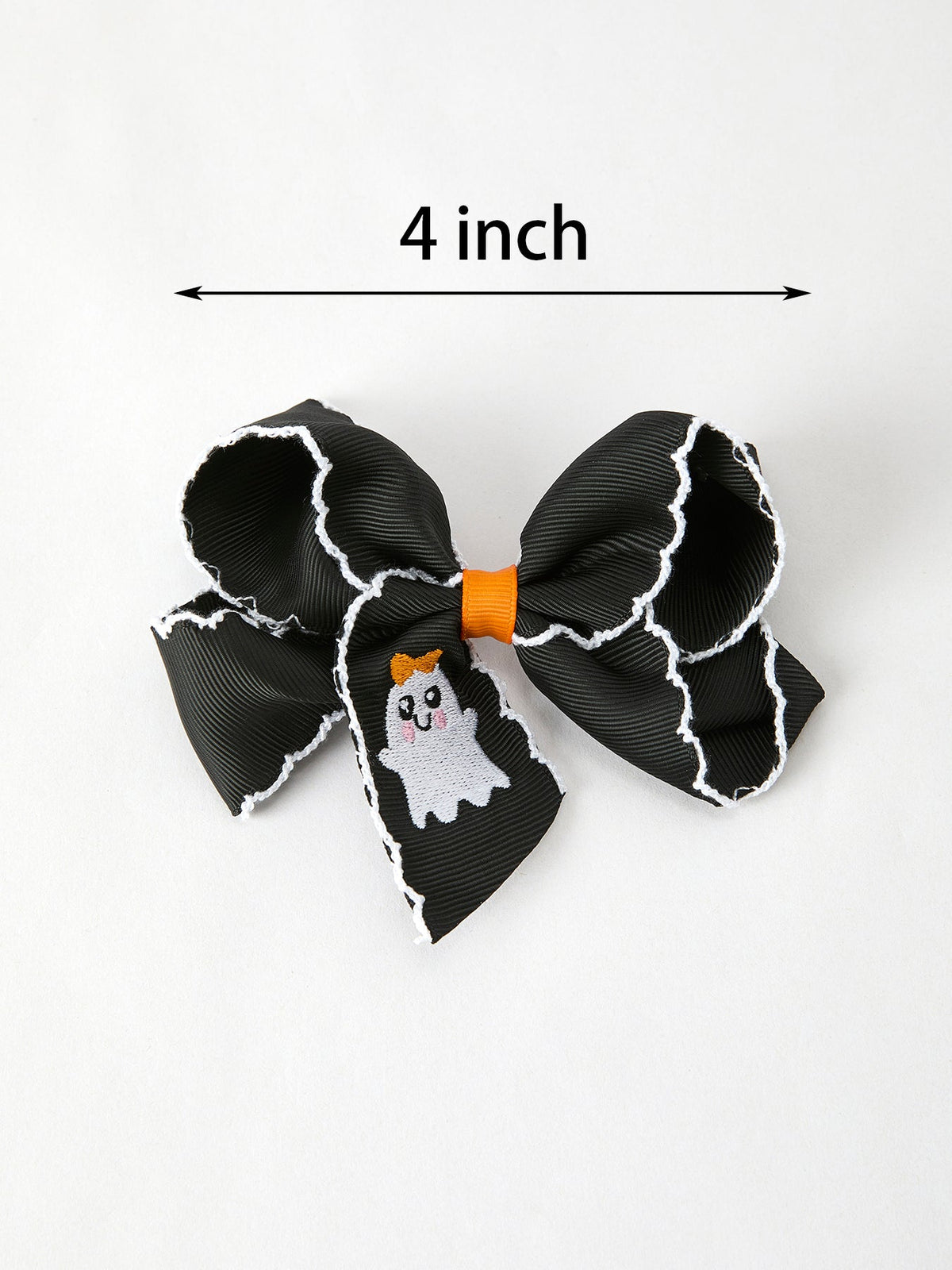 Halloween Ghost Embroidered Black Bow Hairpin
