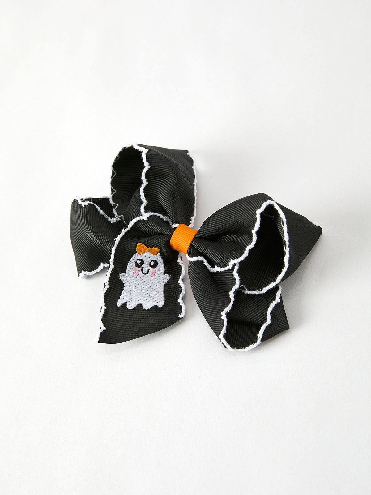Halloween Ghost Embroidered Black Bow Hairpin