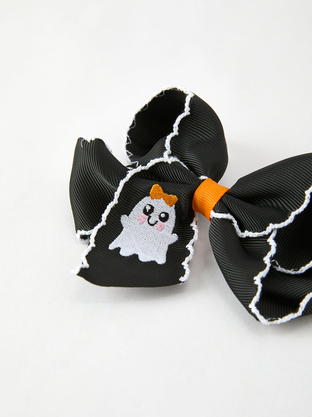 Halloween Ghost Embroidered Black Bow Hairpin