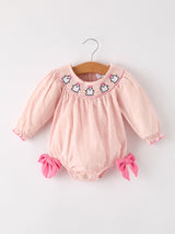 Autumn Halloween Light Pink Ghost Embroidery Smock Floral Girls Romper