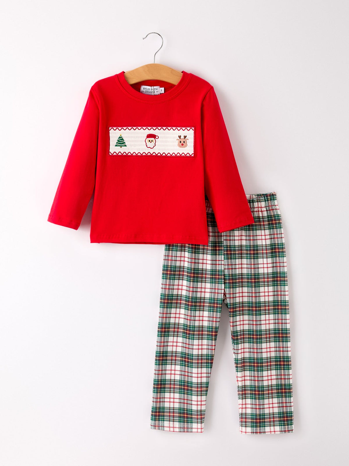 Christmas Plaid Smocking Embroidered Boys Set