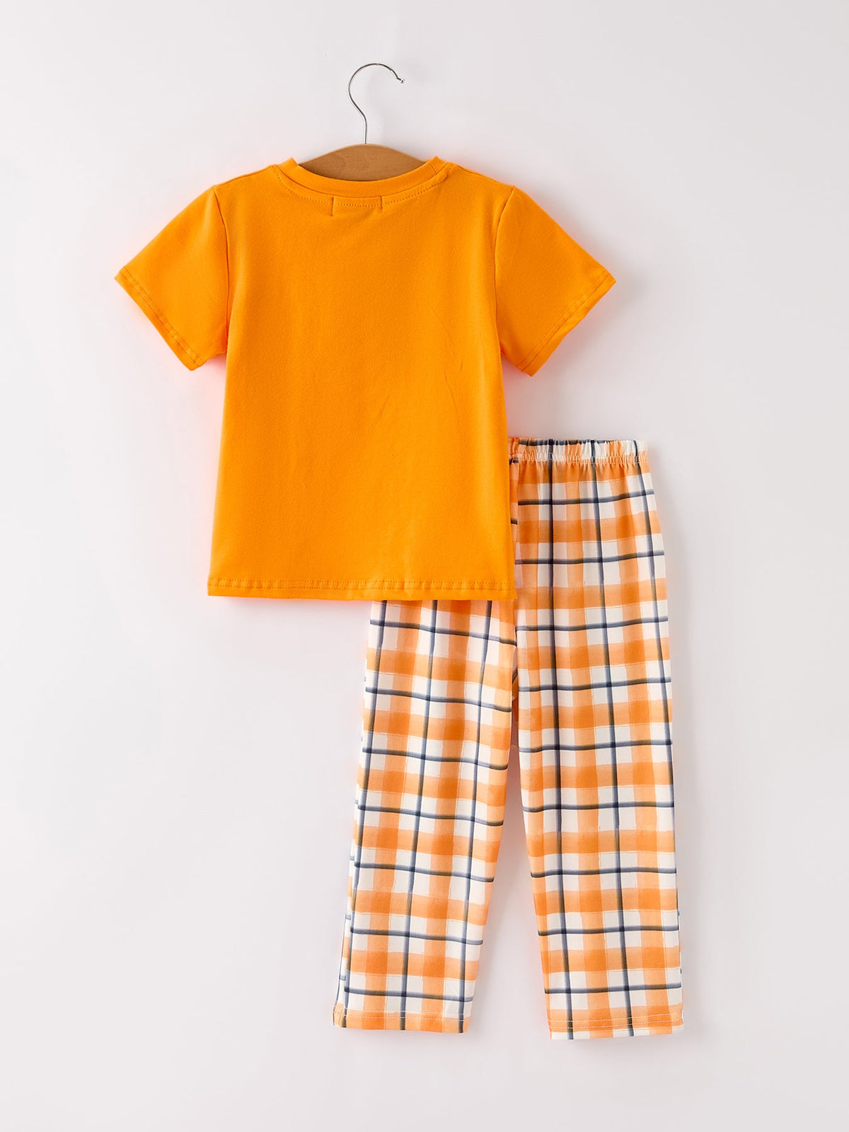 Fall Halloween Orange Embroidery Smocking Boys Set