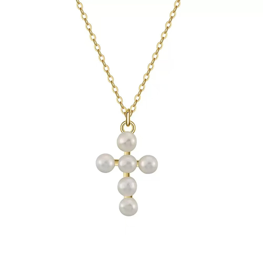 Pearl Cross Pendant Necklace