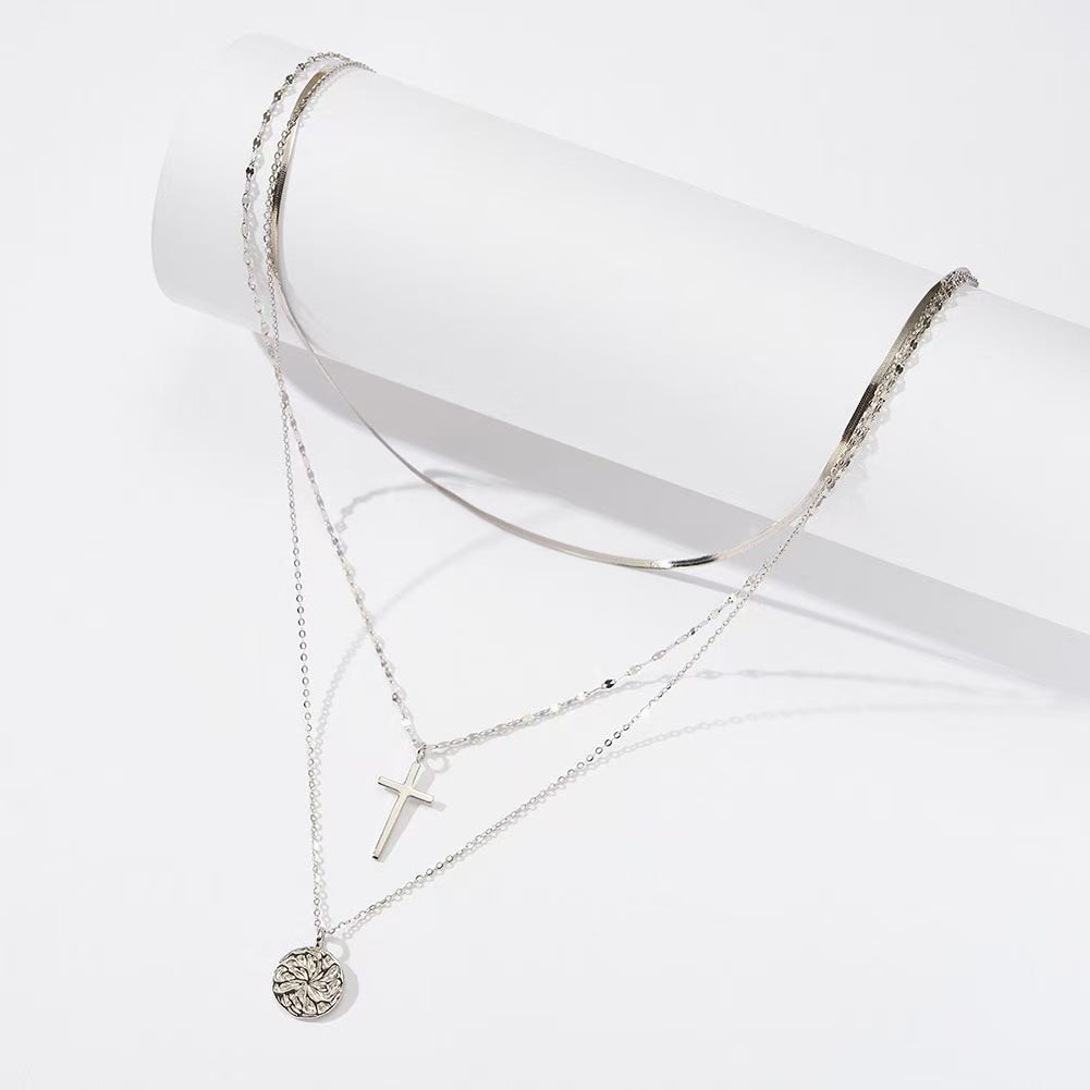 Cross Disc Layered Necklace