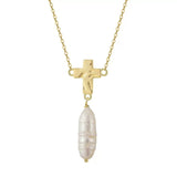 Cross Pearl Drop Necklace