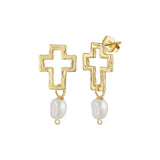 Sculpted Cross Pearl Earrings