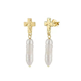 Cross Top Baroque Pearl Earrings