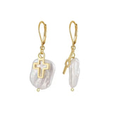 Baroque Pearl Cross Drop Earrings