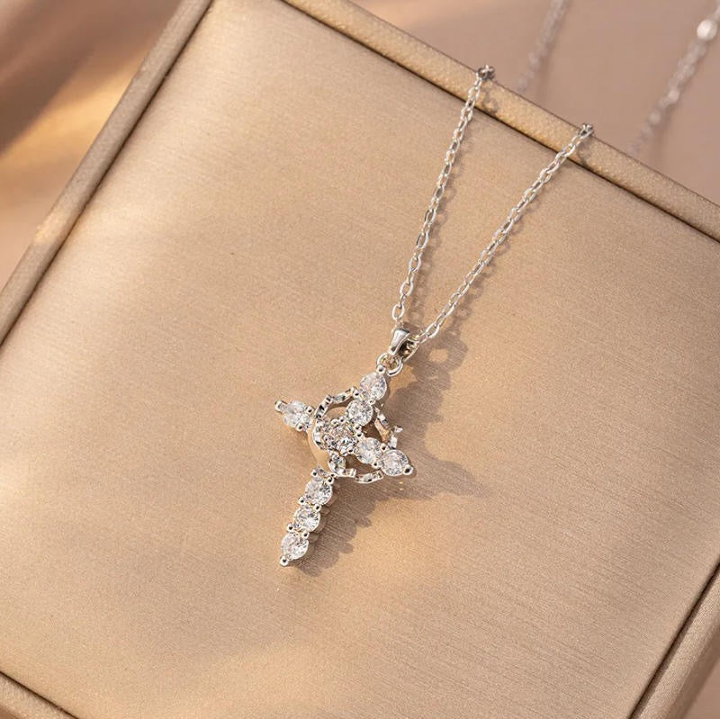 Halo Cross Pendant Necklace