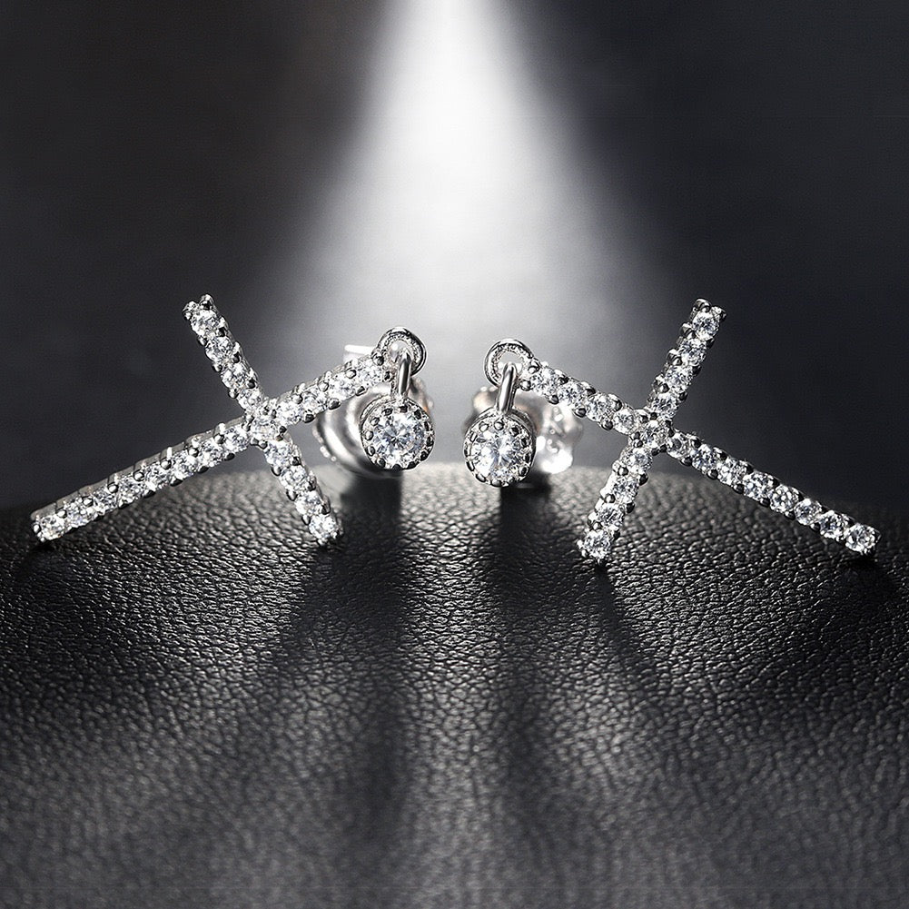 Cross Line Drop Earrings