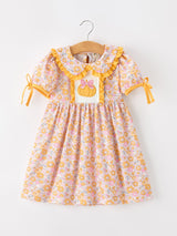 Halloween Pumpkin Floral Girls Dress