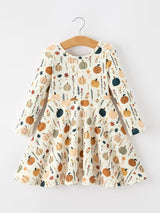Fall Orange Pumpkin & Leaf Twirl Girls Dress