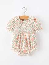 Fall Blush Floral Baby Romper Smocked Petal Collar