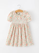 Fall Blush Floral Girls Dress Smocked Petal Collar