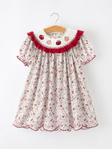 Fall Pumpkin Embroidery Girls Dress Floral Ruffle Collar Dress