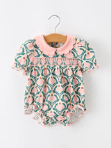 Fall Geometric Floral Baby Romper Petals Collar Smocked