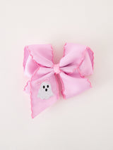 Halloween Girls Pink Ghost Embroidered 6.25" Hair Bow