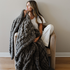 Double Ruched Faux Fur XL Throw Blankets by Saranoni, product image 23