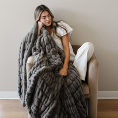 Double Ruched Faux Fur XL Throw Blankets by Saranoni, product image 24