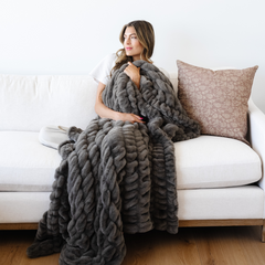 Double Ruched Faux Fur XL Throw Blankets by Saranoni, product image 26