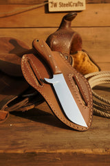 Timberline Ranch Skinner Knife 9" Handmade Damascus Wood Handle by JW SteelCrafts