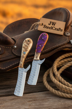 Canyon Trail Bull Cutter Set 8" Handmade Dimple-Textured Carbon Duo by JW SteelCrafts