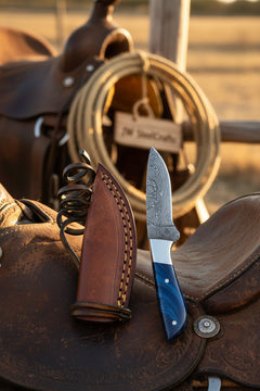 Cobalt Trail Caper Knife 10" Handmade Damascus Blue Resin Handle by JW SteelCrafts
