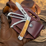 Burlwood Bronco Trapper Folder Knife 7" Handmade Two-Blade Trapper by JW SteelCrafts