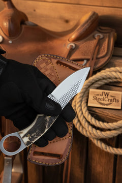 Sundance Tracker Knife 9" Handmade Carbon Steel with Finger Ring Detail by JW SteelCrafts, product image 3