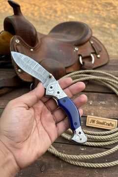 Silverline Ridge Curved Folder Knife 8" Handmade Damascus Steel Resin Handle by JW SteelCrafts, product image 2