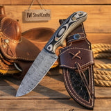 Marblewood Skinner Knife 10" Handmade Damascus Micarta Handle by JW SteelCrafts