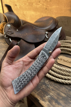 Forgehammer Folder Knife 8" Handmade All-Steel Damascus Liner Lock by JW SteelCrafts, product image 5