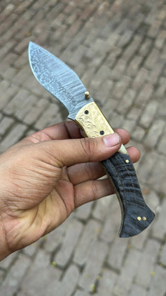 Stagline Damascus Folder 7" Handmade Horn Handle Damascus Bolster by JW SteelCrafts, product image 3
