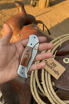 Rosewood Trail Folder Knife 6" Handmade Rosewood Handle EDC Folder by JW SteelCrafts, product image 3