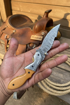 Honeywood Hawkbill Folder Knife 8" Handmade Wood Handle Damascus Blade by JW SteelCrafts, product image 5