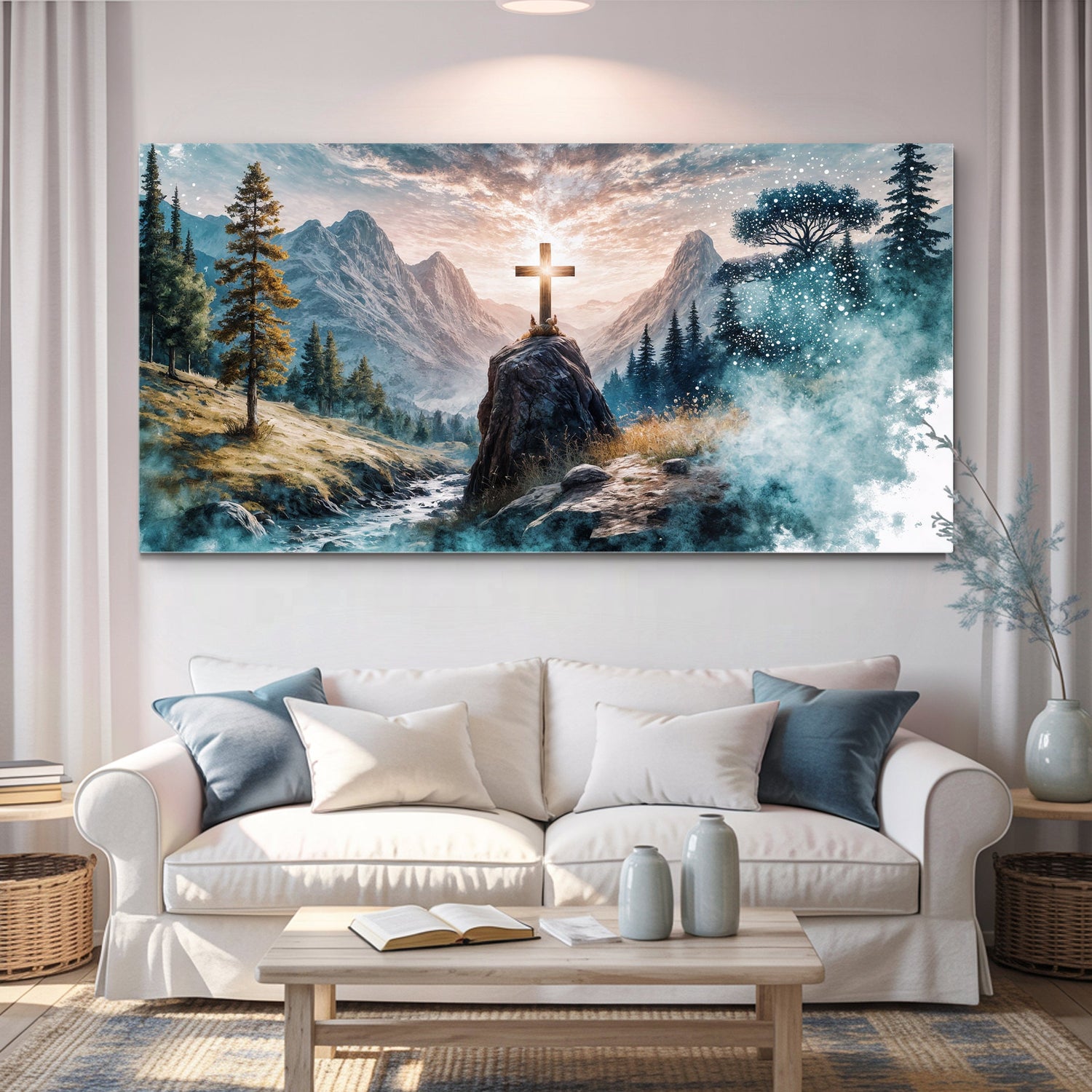 Cross on the Hill – Christian Canvas Wall Art Faith Decor