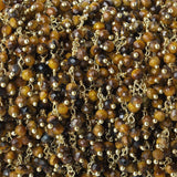 3mm Golden Tiger's Eye Microfaceted Round Gold Dangling Chain