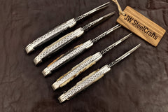 Trailfold Stag Pocket Knife Set 8" Handmade Set of 5 Folding Knives by JW SteelCrafts, product image 6