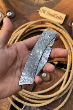 Forgehammer Folder Knife 8" Handmade All-Steel Damascus Liner Lock by JW SteelCrafts, product image 2