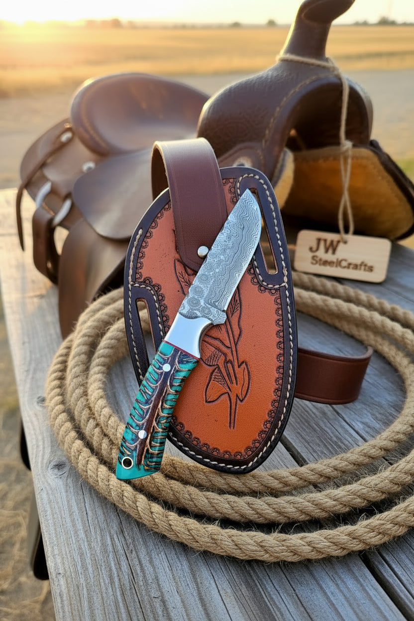 Turquoise Cowboy Silhouette Skinner Knife 7