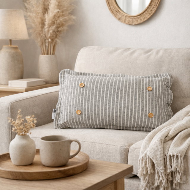 PILLOW ONLY (with fluffy insert): Galvinized Charcoal/Cream Farm Stripes: RECTANGLE CREAM/ DARK CHARCOALSTRIPES PILLOW (with insert)