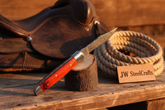 Redsaddle Folding Knife 7" Handmade Damascus Steel Pocket Knife by JW SteelCrafts, product image 3