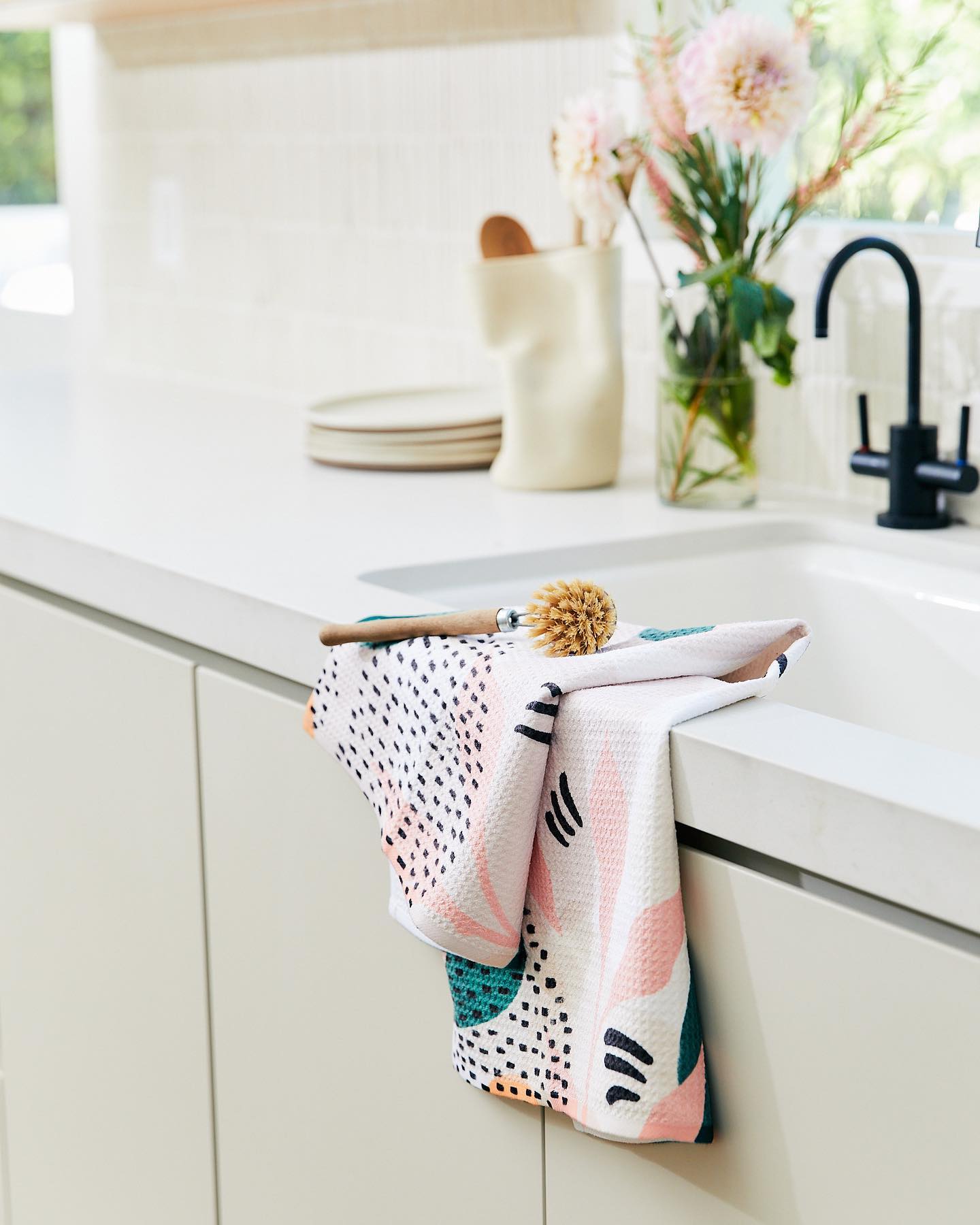 Black Cats Orange Striped Geometry Tea Towel