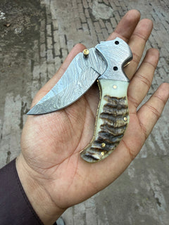 Pearlridge Damascus Folder 7" Handmade Mother of Pearl Lock Back by JW SteelCrafts, product image 2