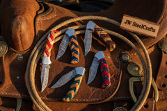 Wovencord Pocket Knife Set 8.5" Handmade Set of 5 Damascus Steel Blades by JW SteelCrafts, product image 2