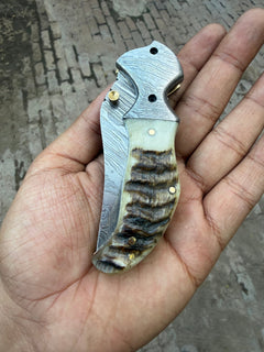 Pearlridge Damascus Folder 7" Handmade Mother of Pearl Lock Back by JW SteelCrafts, product image 5