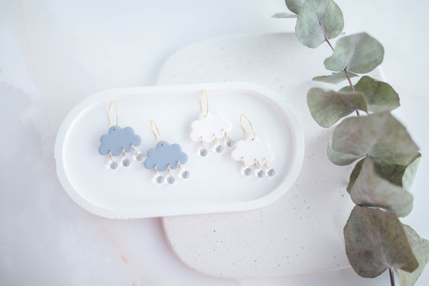 Clay Earrings | Rain + Storm Cloud Hoops | In Bloom Collection