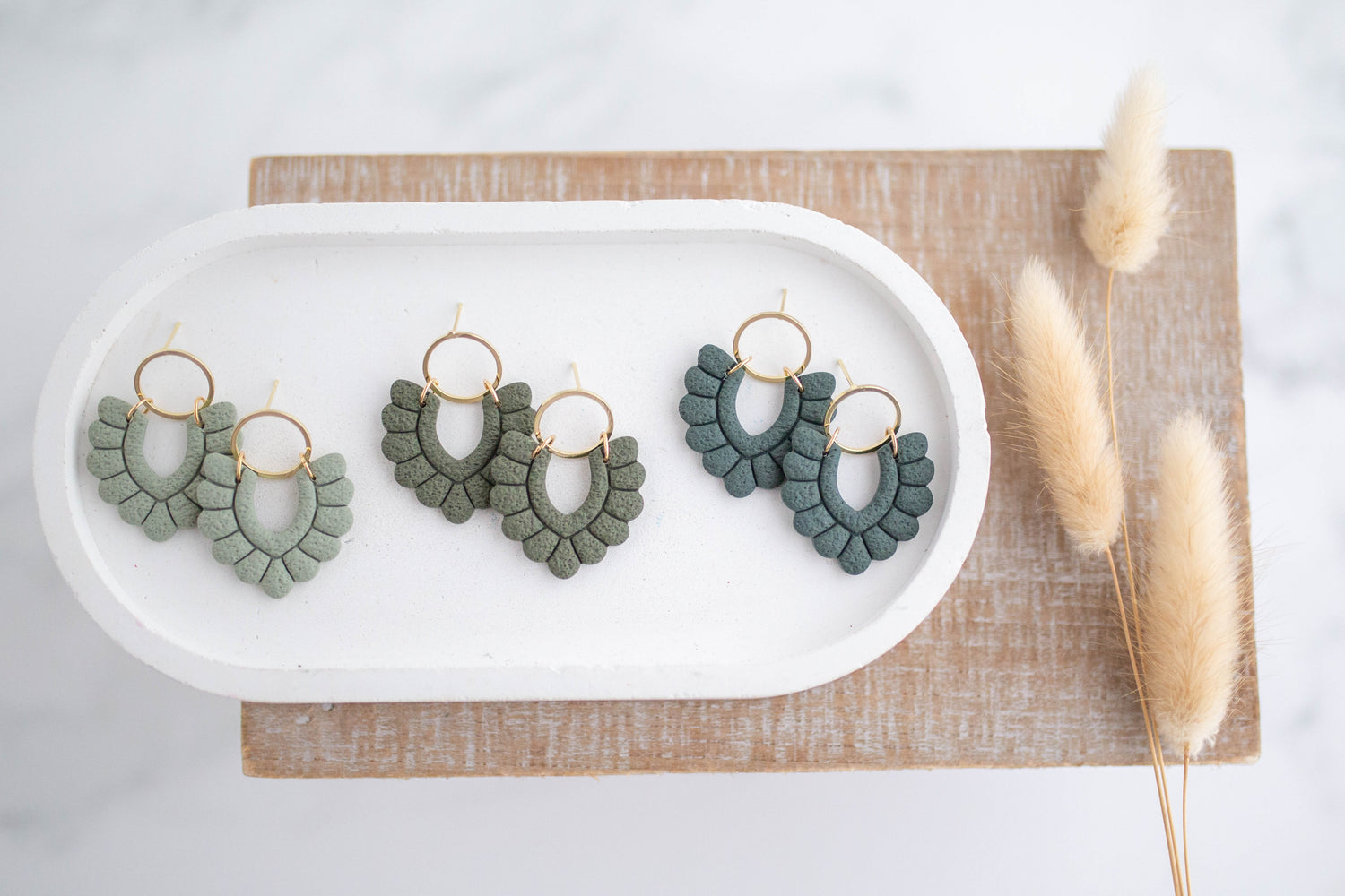 Clay Earrings | Scallop Dangles | Botanica Collection
