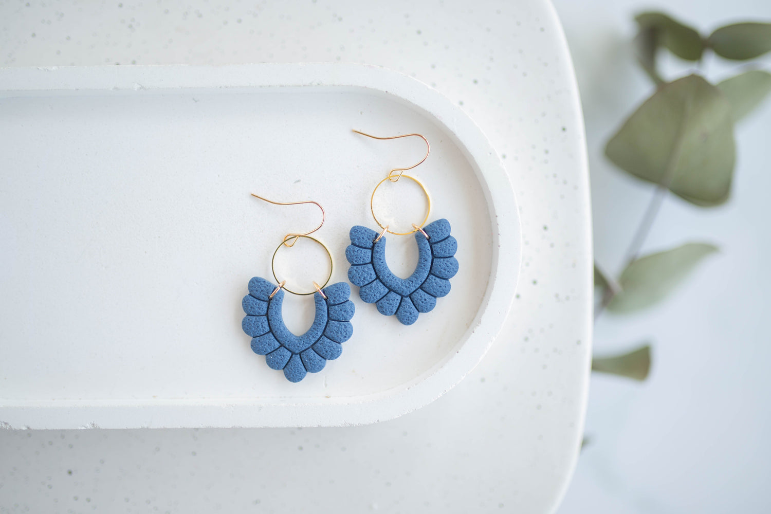 Clay Earrings | Indigo Scallop Dangles | Indigo Daydream Collection
